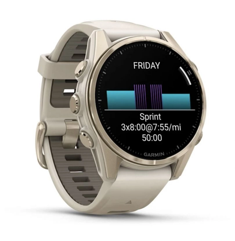 Смарт-часы Garmin Fenix 8 Amoled - 43 mm, Золотистый, дымчато-серый силиконовый ремешок