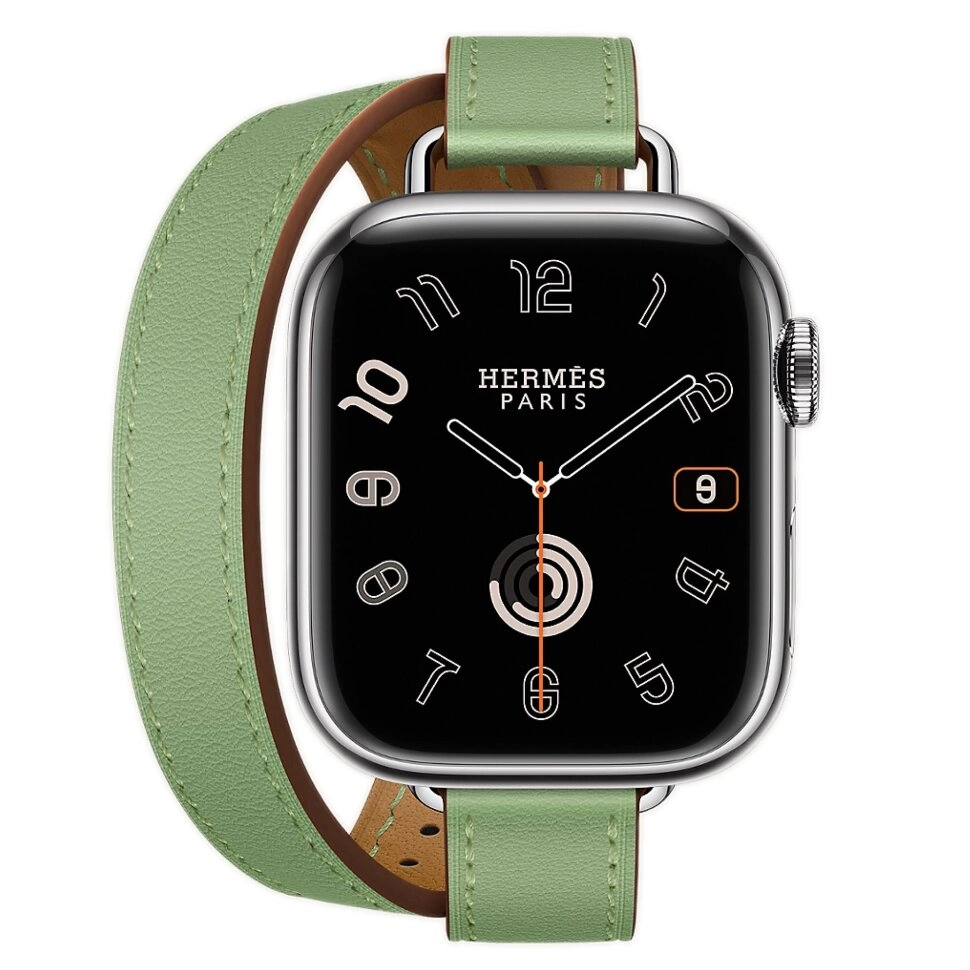 Смарт-часы Apple Watch S10 Hermes - браслет Double Tour Hapi Attelage (Бирюзовый | Vert Criquet)