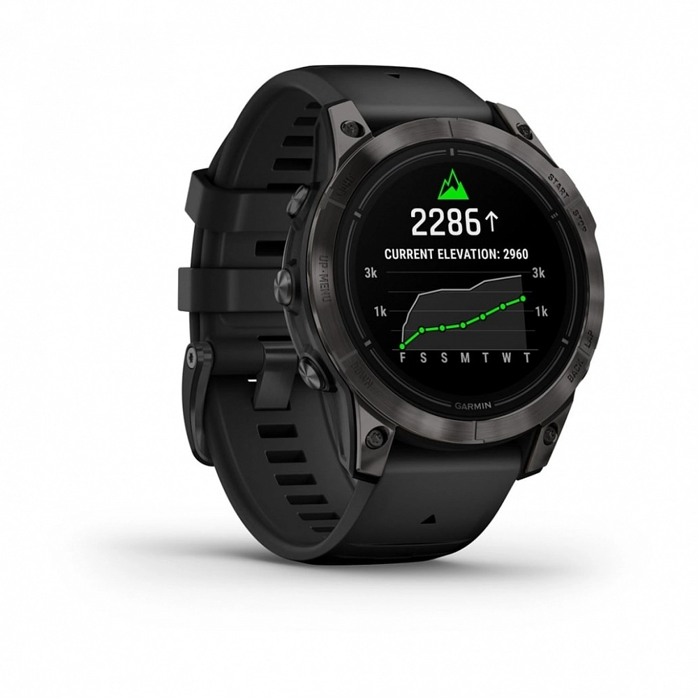 Смарт-часы Garmin Epix Pro (Gen 2) Sapphire Edition - 47 mm, Титановый, угольно-серый безель с DLC-покрытием, черный ремешок