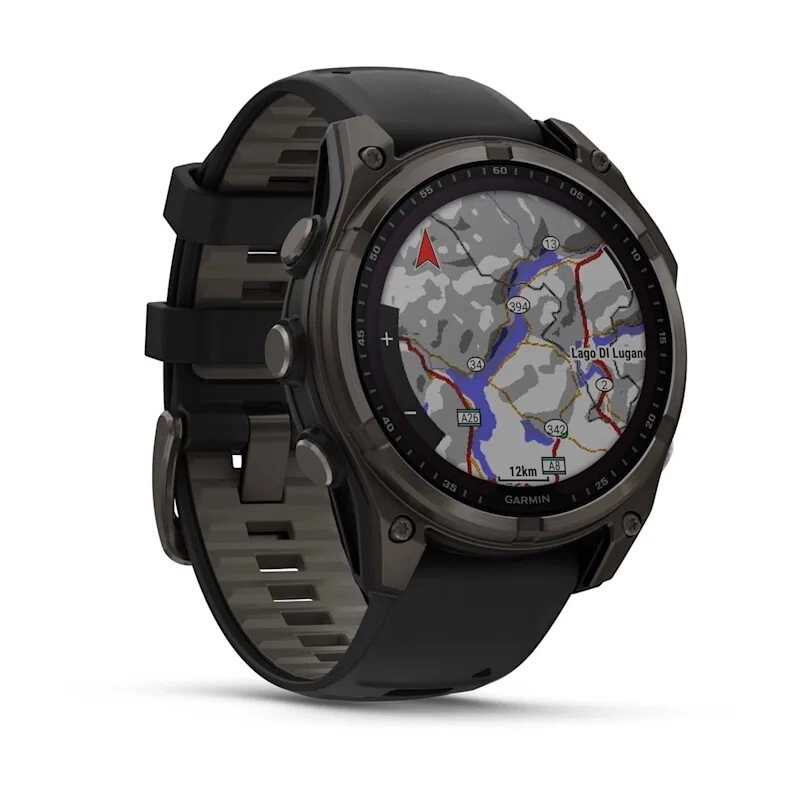 Смарт-часы Garmin Fenix 8 Solar Sapphire - 47 mm, Титановый, угольно-серый безель с DLC-покрытием, черный ремешок