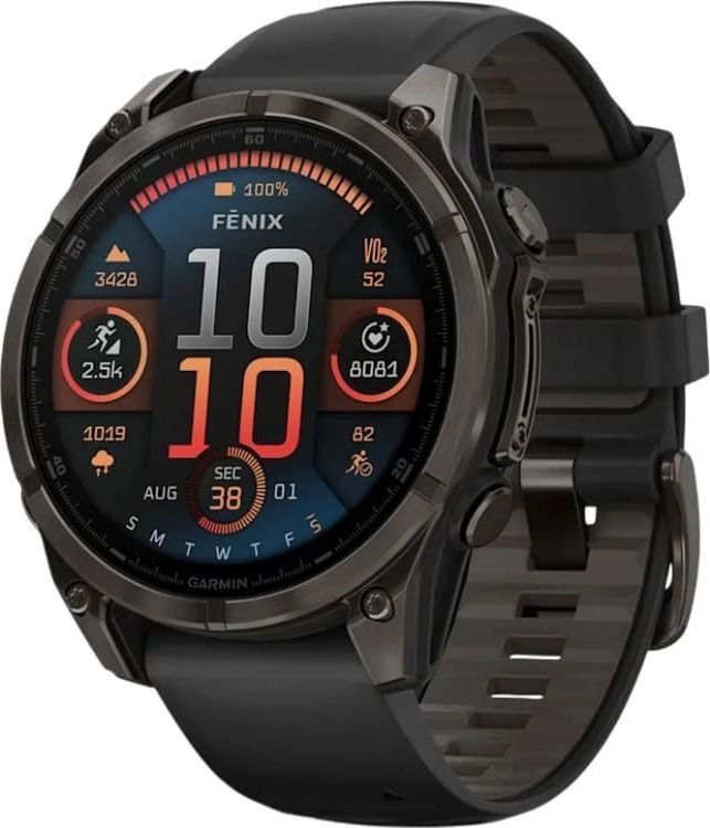 Смарт-часы Garmin Fenix 8 Amoled - 47 mm Sapphire, Угольно-серый с DLC-покрытием, пепельно-черный силиконовый ремешок