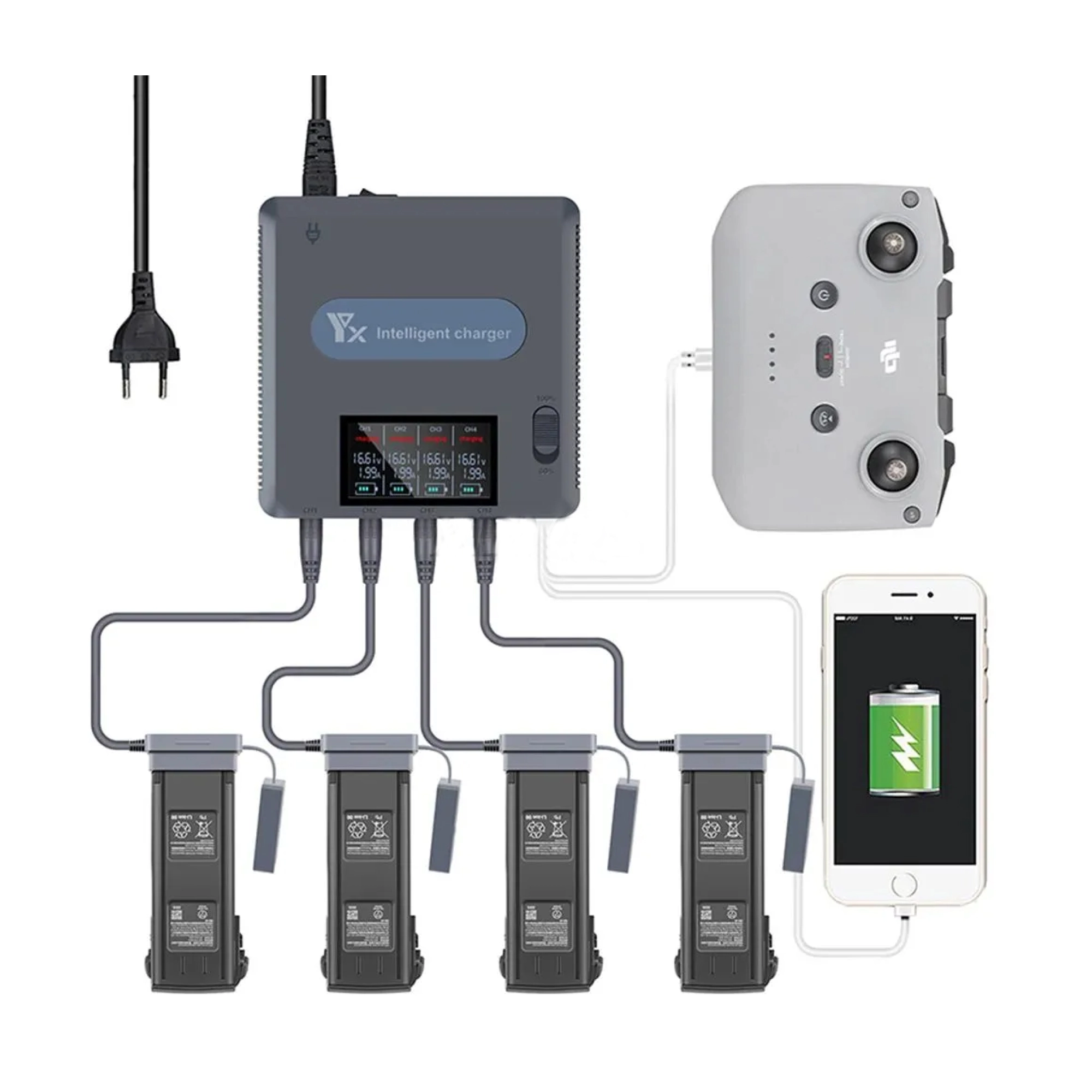 Зарядное устройство 6В1, 140W на 4 АКБ для DJI Mavic 3, 3 Pro, Classic