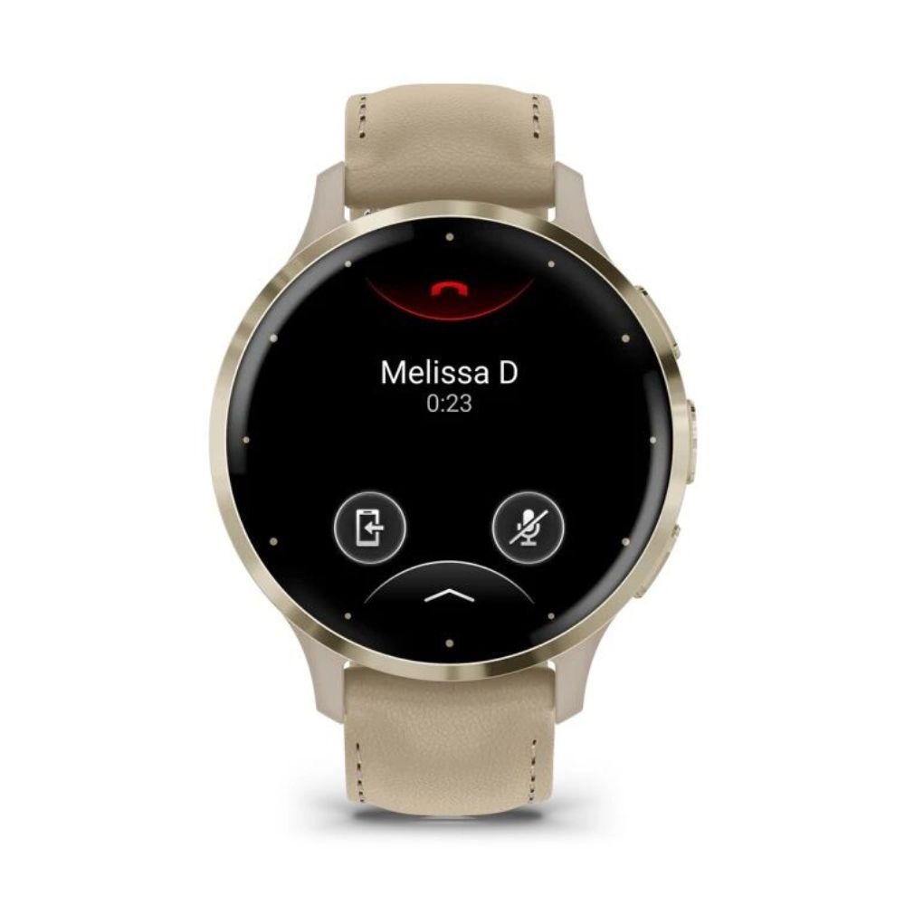 Смарт-часы Garmin Venu 3S - 41 mm, цвет "Французский серый" с золотистым безелем, бежевый кожаный ремешок
