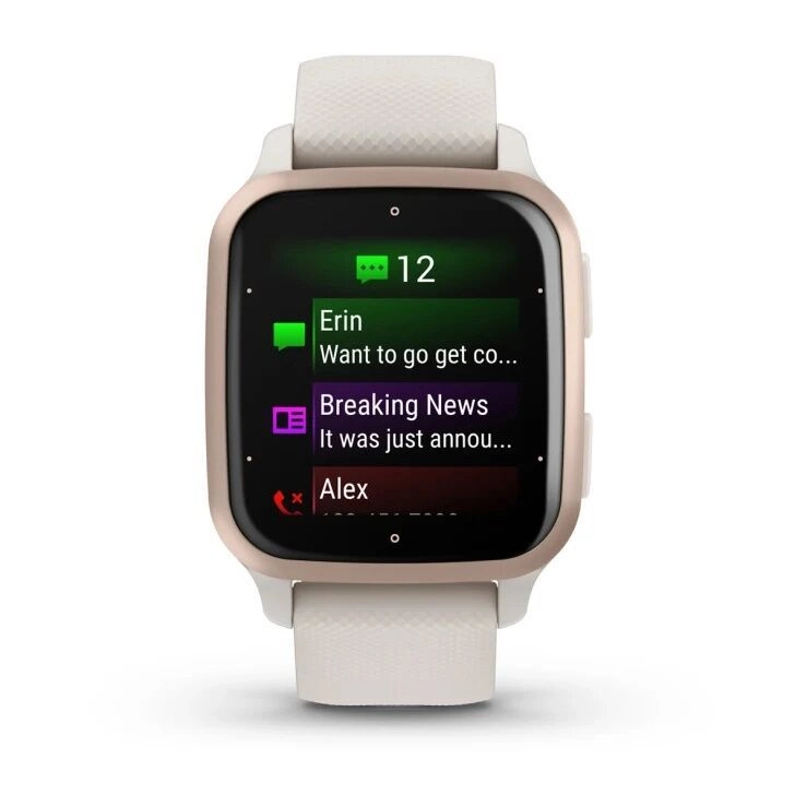 Смарт-часы Garmin Venu SQ 2 Music Edition - 40 mm, цвет Слоновой кости с персиково-золотым алюминиевым безелем, бежевый ремешок