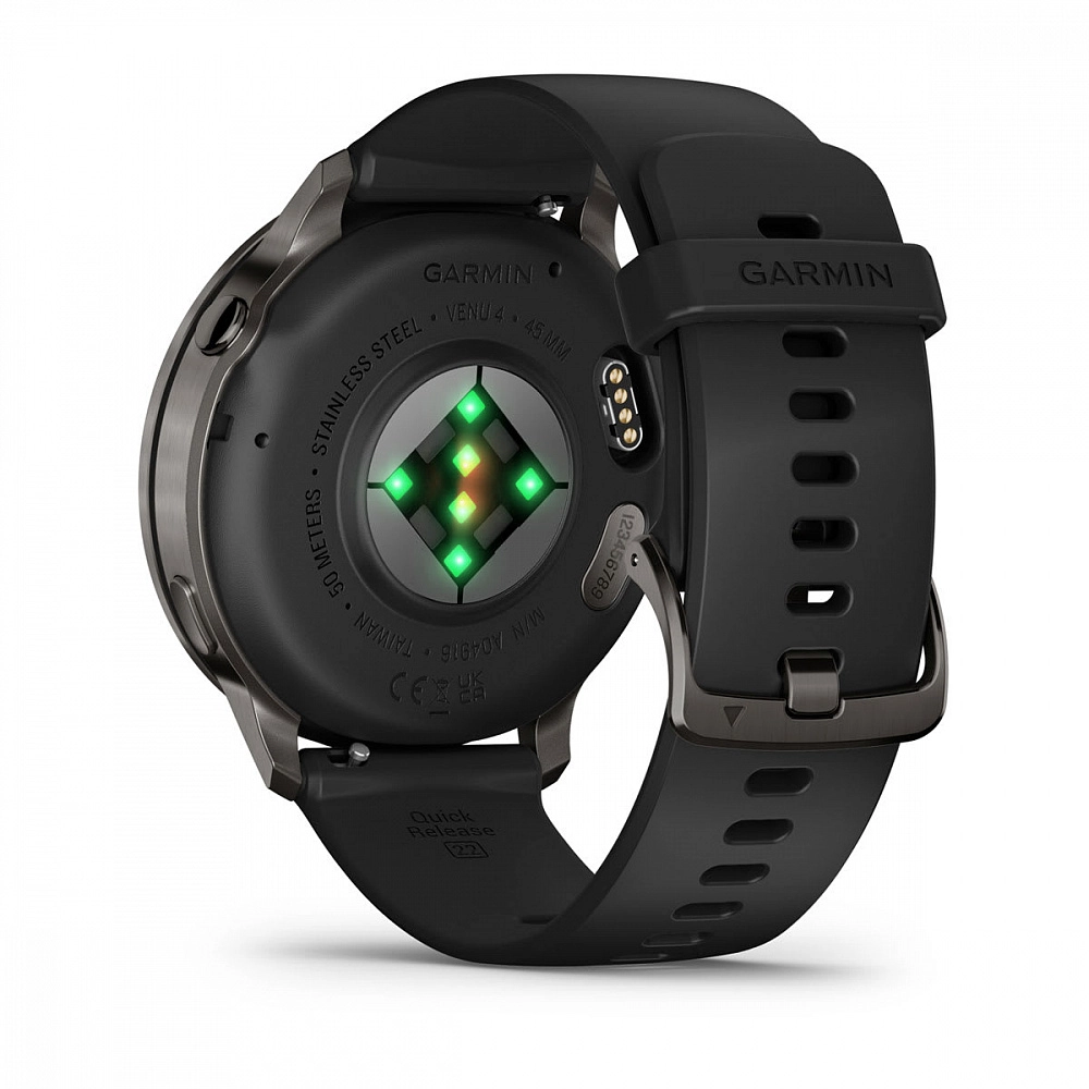 Смарт-часы Garmin Venu 4 - 45 mm, Темно-серый, черный силиконовый ремешок