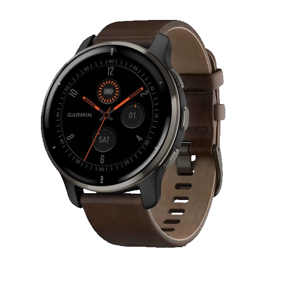 Смарт-часы Garmin Venu 2 Plus - 43 mm, Серый с серебристым безелем и кожаным ремешком