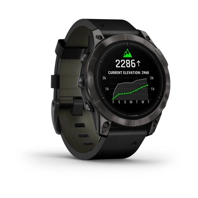 Смарт-часы Garmin Epix Pro (Gen 2) Sapphire Edition - 47 mm, Титановый, угольно-серый безель с DLC-покрытием, черный кожаный ремешок