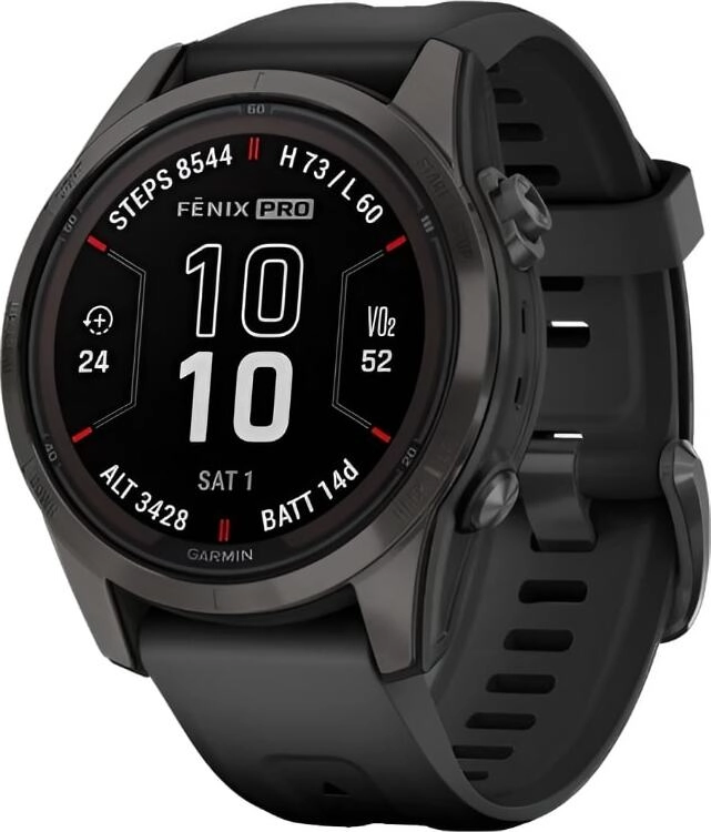 Смарт-часы Garmin Fenix 7S Pro Sapphire Solar - 42 mm, Титановый, угольно-серый безель с DLC-покрытием, силиконовый ремешок