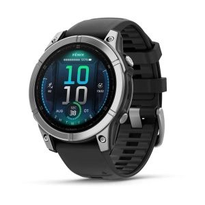 Смарт-часы Garmin Fenix E Amoled - 47 mm, Серый с серебристым стальным безелем | черный силиконовый ремешок