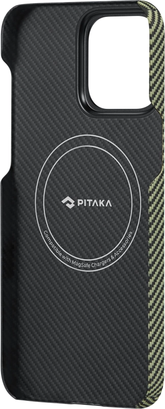 Чехол Pitaka Fusion Weaving MagEZ Case 4 для iPhone 15 Pro Max, Кевлар, черный/зеленый (FO1501PM)
