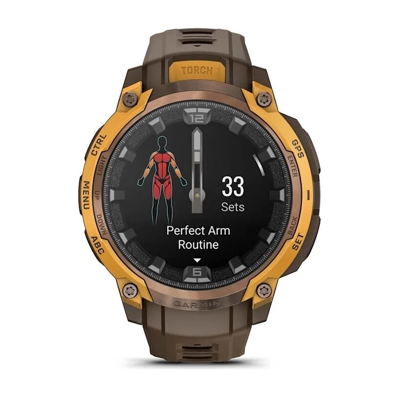 Смарт-часы Garmin Instinct Crossover Amoled - 46 mm, Бронзовый, светло-коричневый силиконовый ремешок