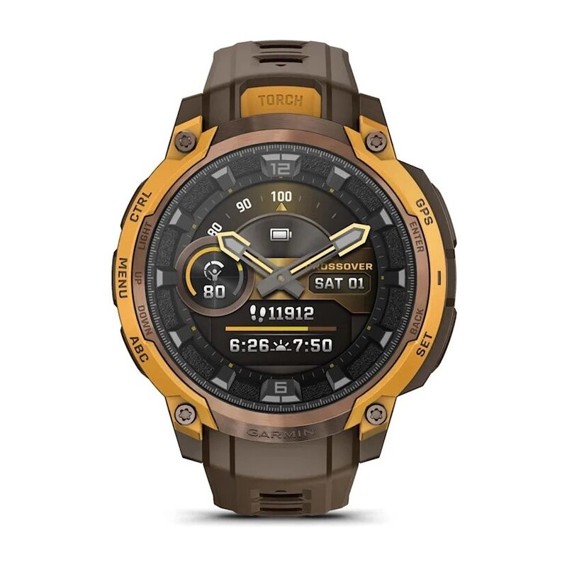 Смарт-часы Garmin Instinct Crossover Amoled - 46 mm, Бронзовый, светло-коричневый силиконовый ремешок