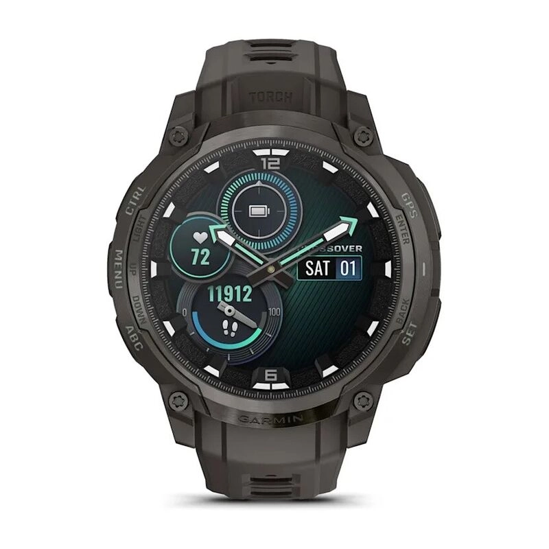 Смарт-часы Garmin Instinct Crossover Amoled - 46 mm, Светло-черный, силиконовый ремешок цвета древесного угля