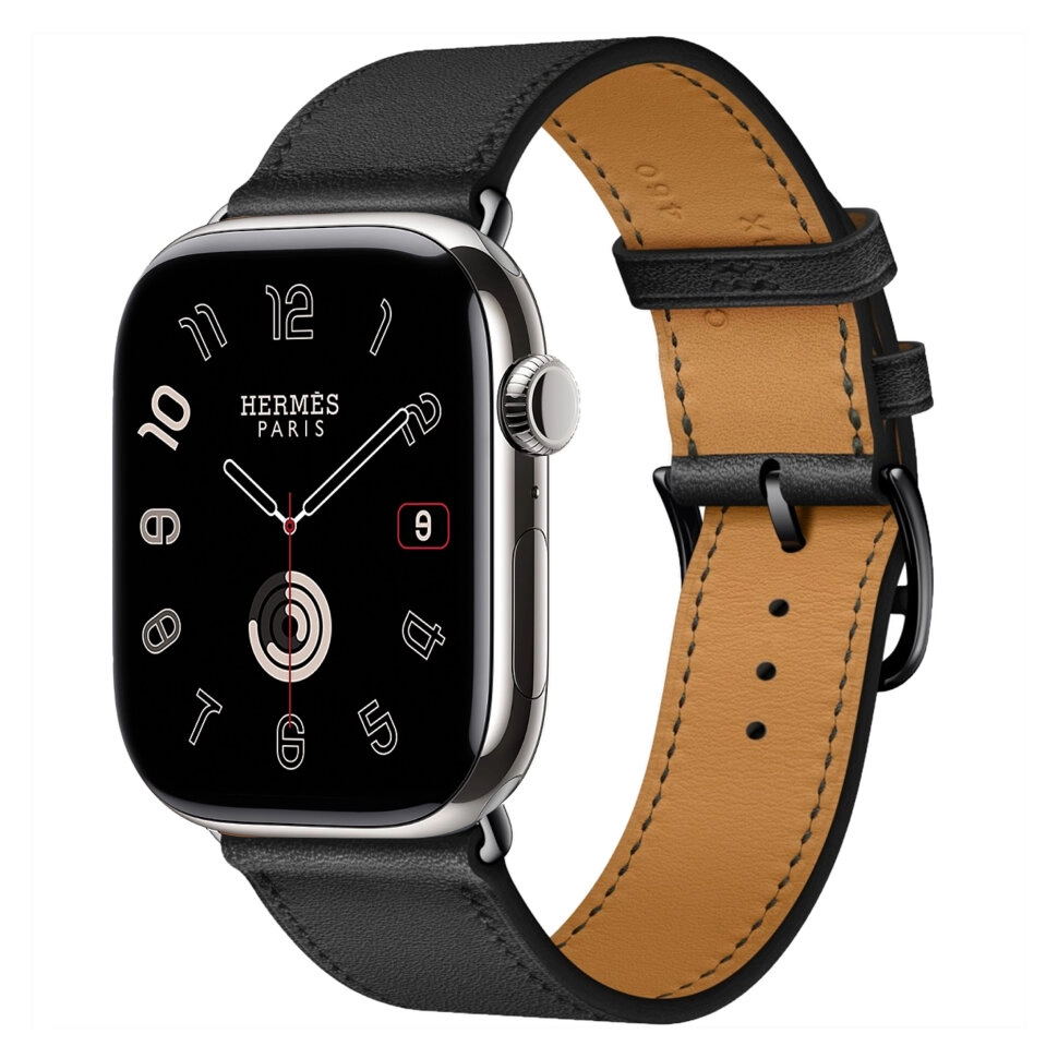 Смарт-часы Apple Watch S10 Hermes - 46 mm браслет Leather Single Tour Etoupe, (Noir | черный)