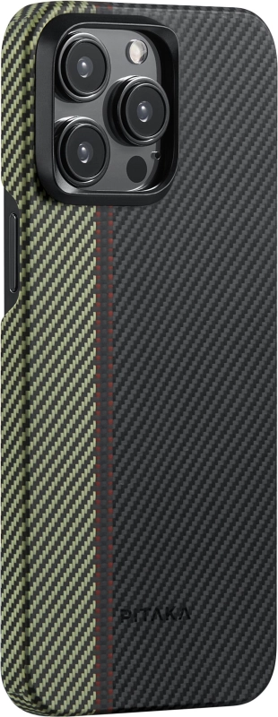 Чехол Pitaka Fusion Weaving MagEZ Case 4 для iPhone 15 Pro Max, Кевлар, черный/зеленый (FO1501PM)