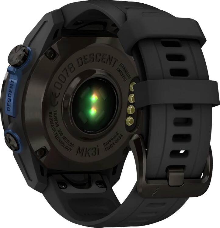 Смарт-часы Garmin Descent Mk3i - 43 mm, Титановый, угольно-серый безель с DLC-покрытием, черный силиконовый ремешок