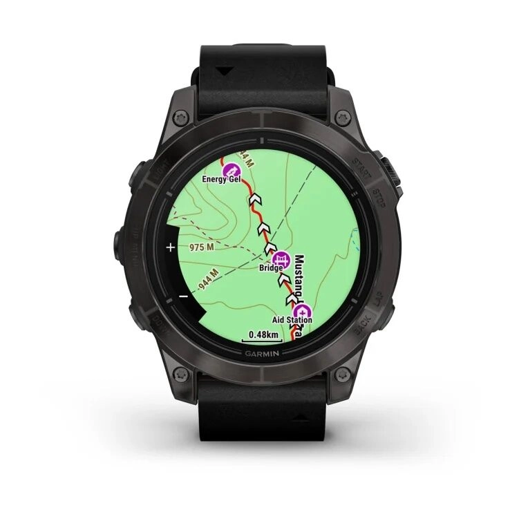 Смарт-часы Garmin Epix Pro (Gen 2) Sapphire Edition - 47 mm, Титановый, угольно-серый безель с DLC-покрытием, черный кожаный ремешок