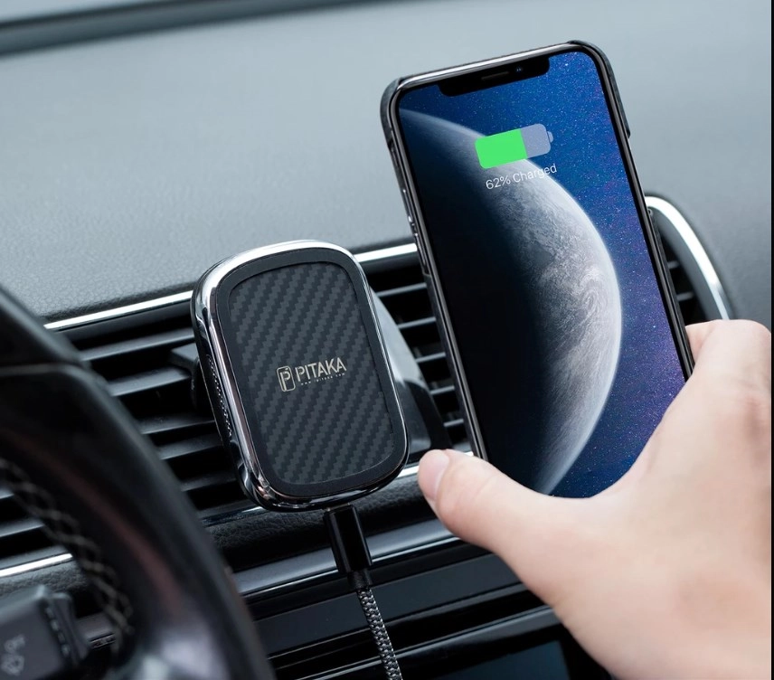 Держатель магнитный Pitaka New Magmount Qi (вентиляция) чёрная/black