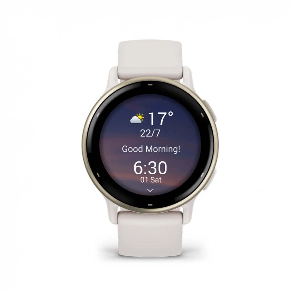 Смарт-часы Garmin Vivoactive 5 - 42 mm, цвета Слоновой кости, золотистый безель, бежевый силиконовый ремешок