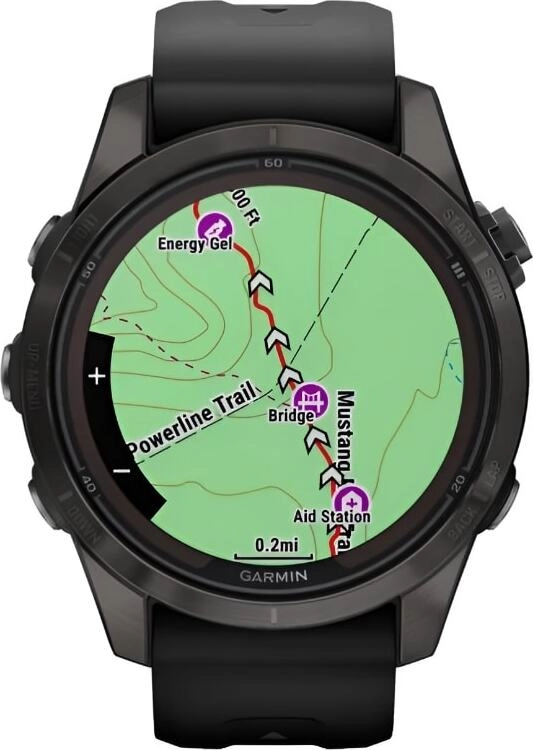 Смарт-часы Garmin Fenix 7S Pro Sapphire Solar - 42 mm, Титановый, угольно-серый безель с DLC-покрытием, силиконовый ремешок