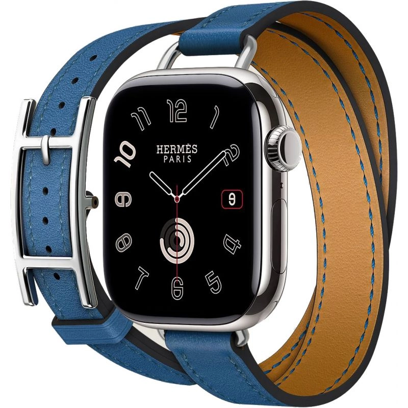 Смарт-часы Apple Watch S10 Hermes - 42 mm браслет Double Tour Hapi Attelage (Bleu de France | синий)