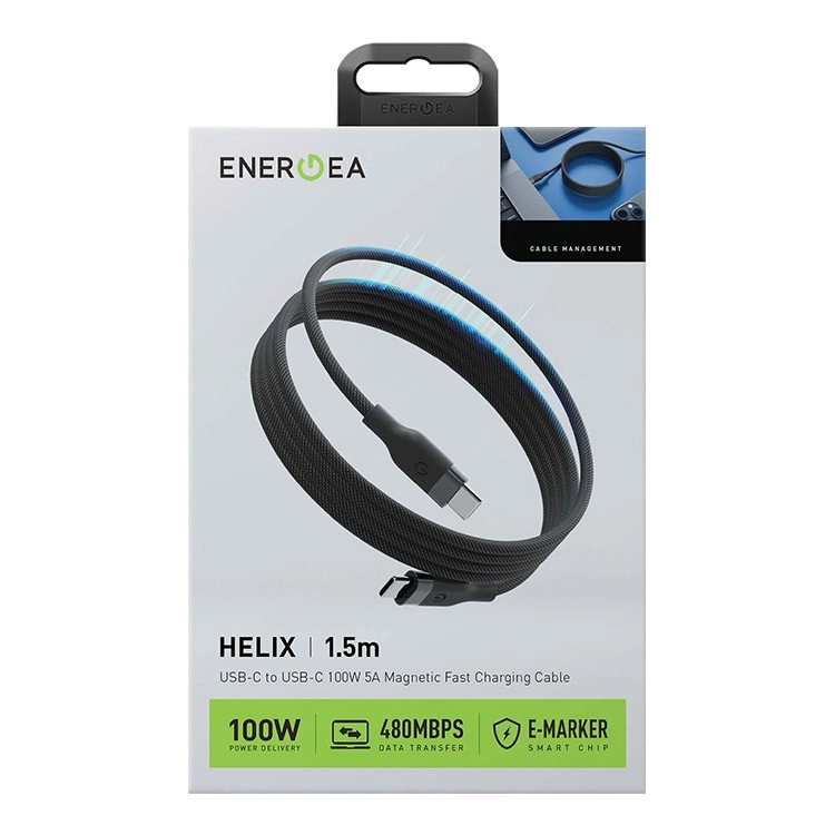 Кабель Energea HELIX USB-C to USB-C 100W 480 Mbps Magnetic Black 1.5 м