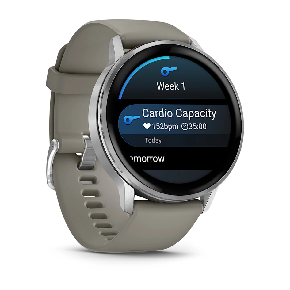 Смарт-часы Garmin Venu 4 - 45 mm, Серебристый, серый силиконовый ремешок