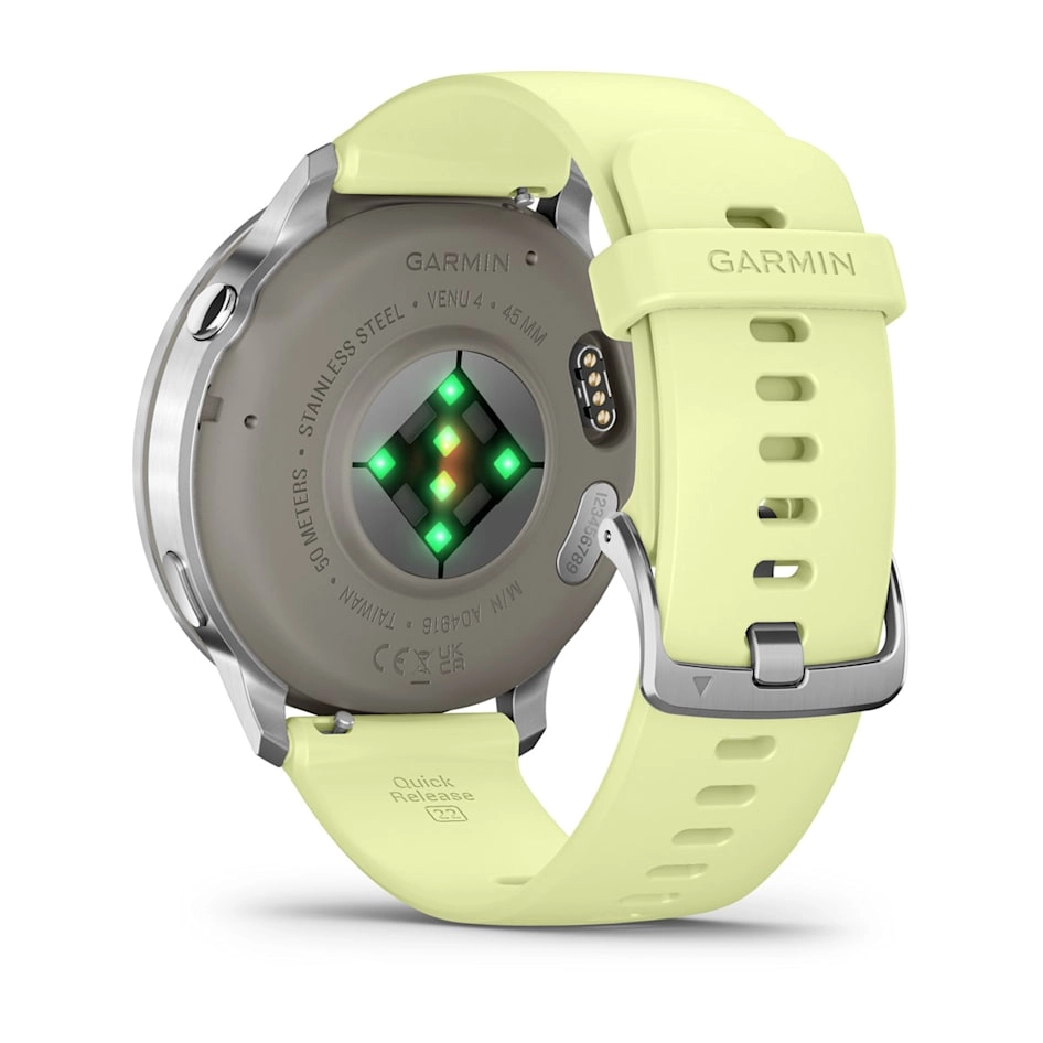 Смарт-часы Garmin Venu 4 - 45 mm, Серебристый , лимонный силиконовый ремешок