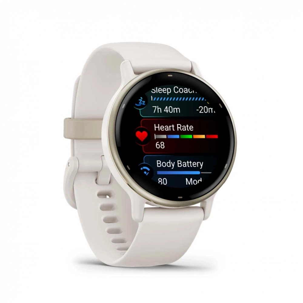 Смарт-часы Garmin Vivoactive 5 - 42 mm, цвета Слоновой кости, золотистый безель, бежевый силиконовый ремешок
