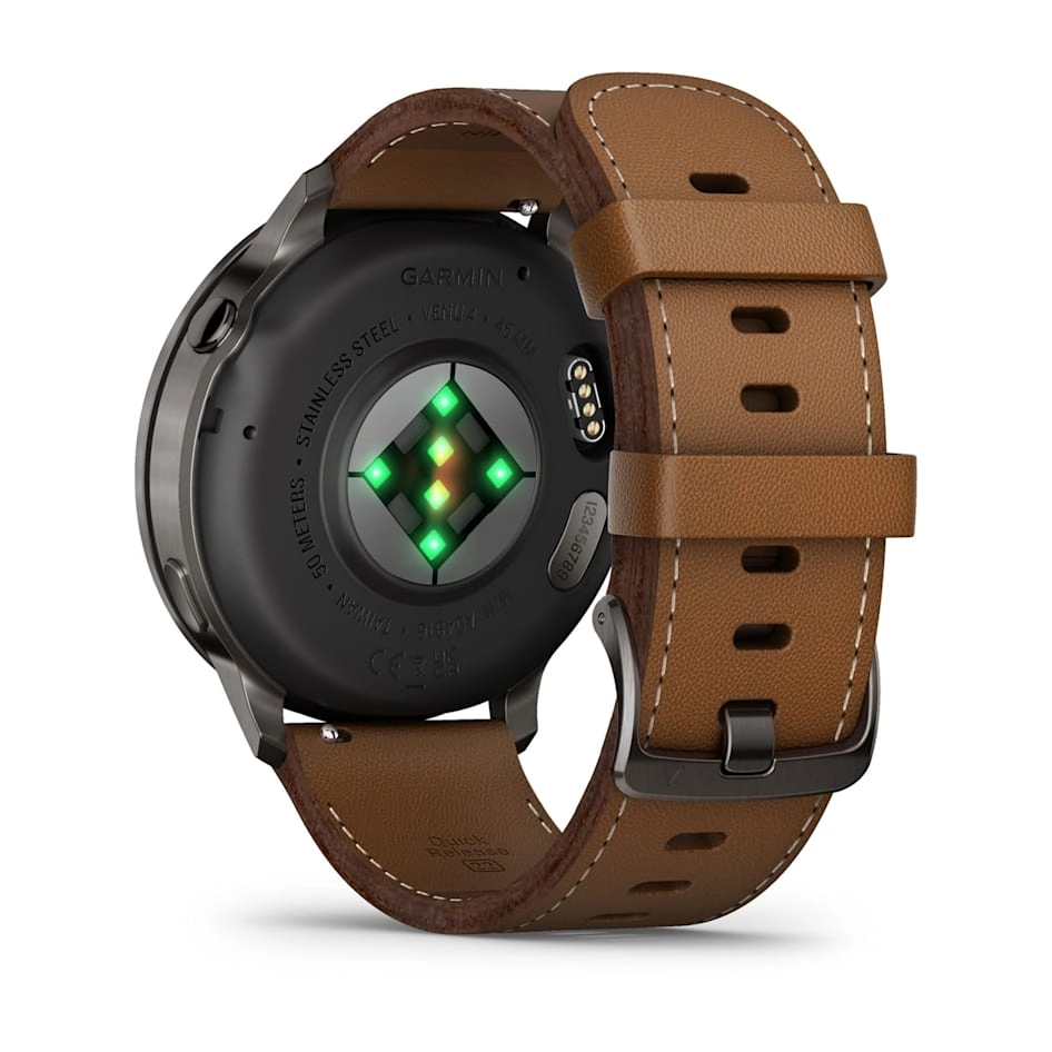 Смарт-часы Garmin Venu 4 - 45 mm, Темно-серый, коричневый кожаный ремешок