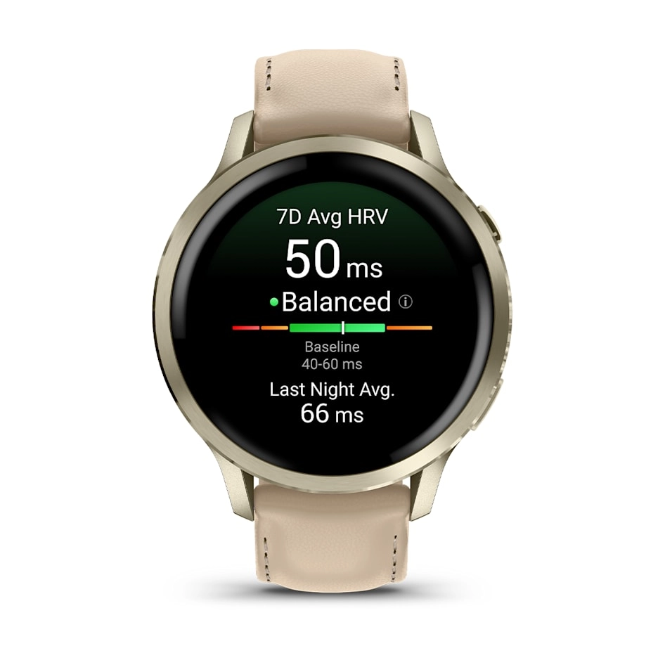 Смарт-часы Garmin Venu 4 - 41 mm, Лунно-золотистый, кожаный ремешок песочного цвета