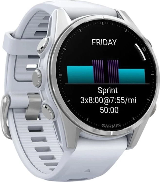 Смарт-часы Garmin Fenix 8 Amoled - 43 mm, Серебристый, белый силиконовый ремешок