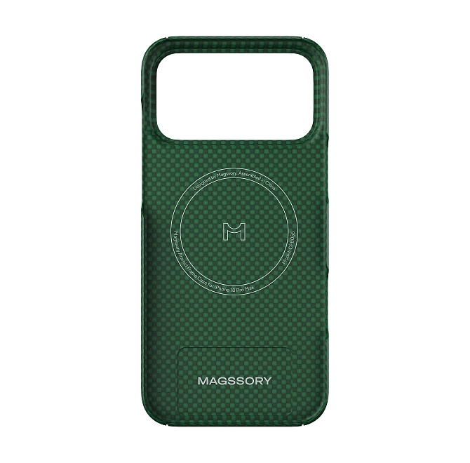 Чехол Magssory для iPhone 18 Pro Max, кевлар (арамид), с защитой, совместимый с MagSafe (зеленая клетка)