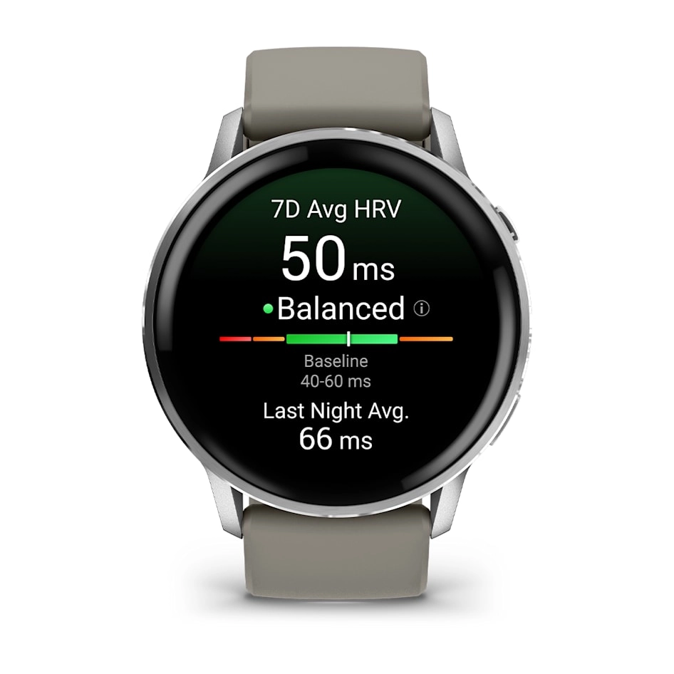 Смарт-часы Garmin Venu 4 - 45 mm, Серебристый, серый силиконовый ремешок