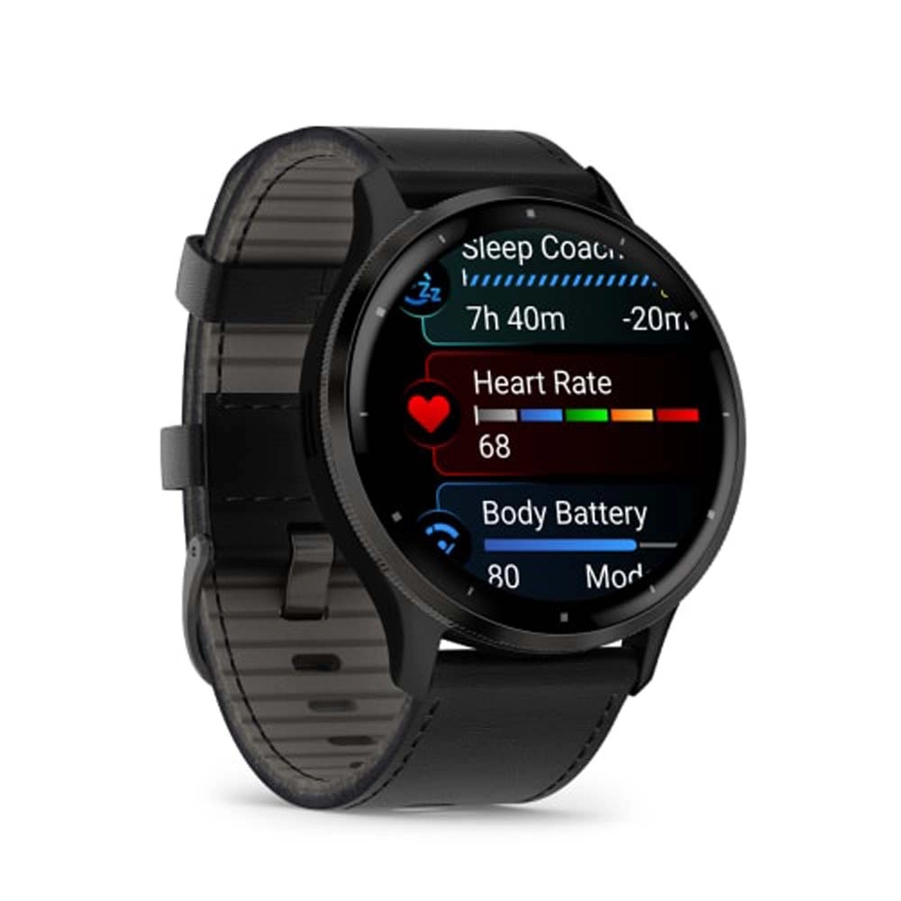 Смарт-часы Garmin Venu 3 - 45 mm, Черный, серый безель, серый кожаный ремешок