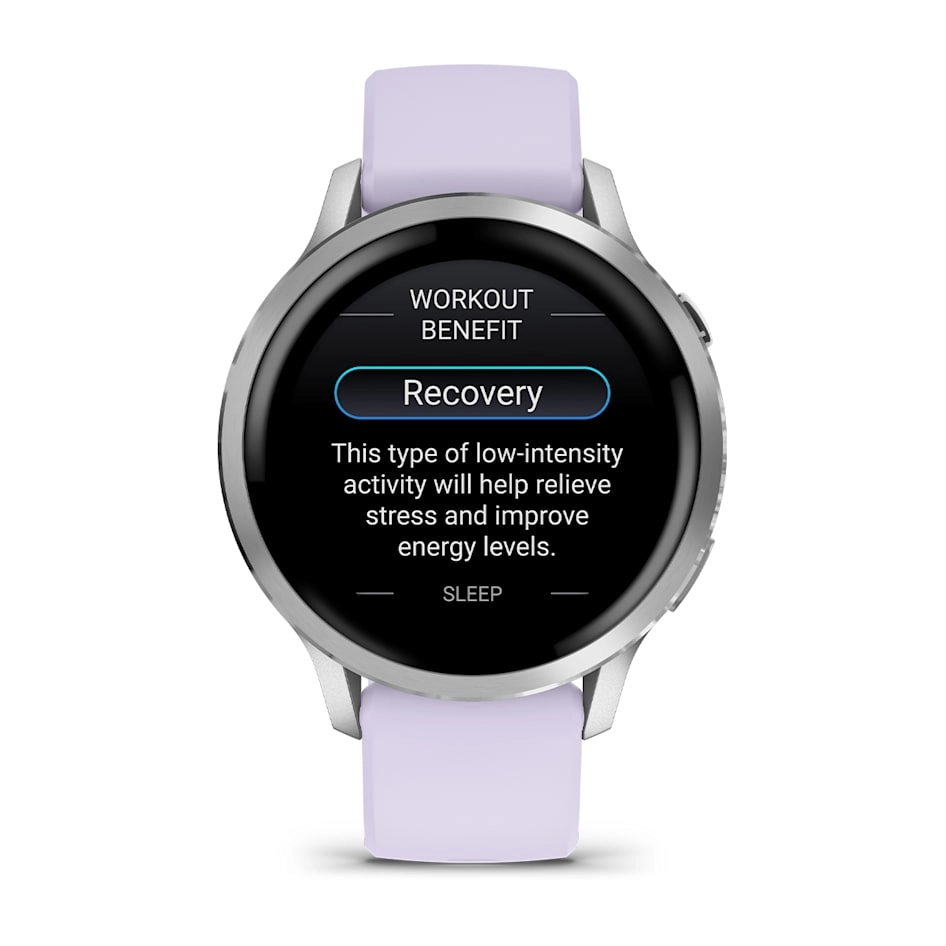 Смарт-часы Garmin Venu 4 - 41 mm, Серебристый, сиренево-голубой силиконовый ремешок