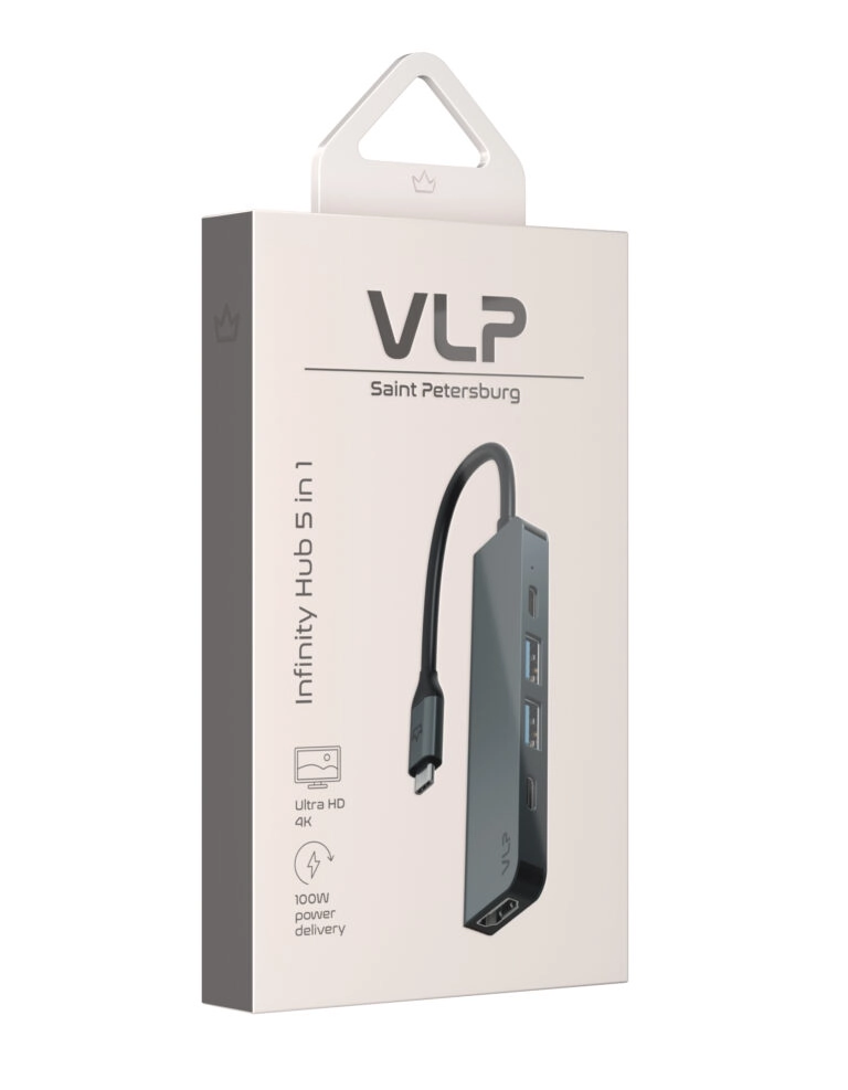 Адаптер VLP Infinity USB-C Hub 5 в 1, серебристый