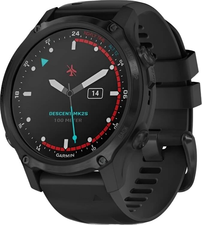 Смарт-часы Garmin Descent Mk2S - 43 mm, Угольно-серый корпус с DLC-покрытием, черный силиконовый ремешок