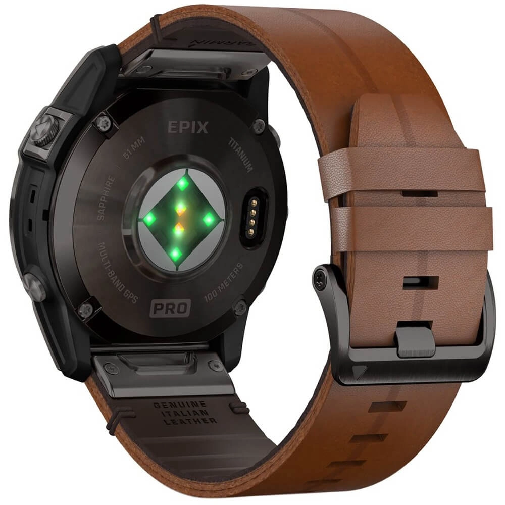 Смарт-часы Garmin Epix Pro (Gen 2) Sapphire Edition - 51 mm, Титановый, угольно-серый безель с DLC-покрытием, коричневый кожаный ремешок