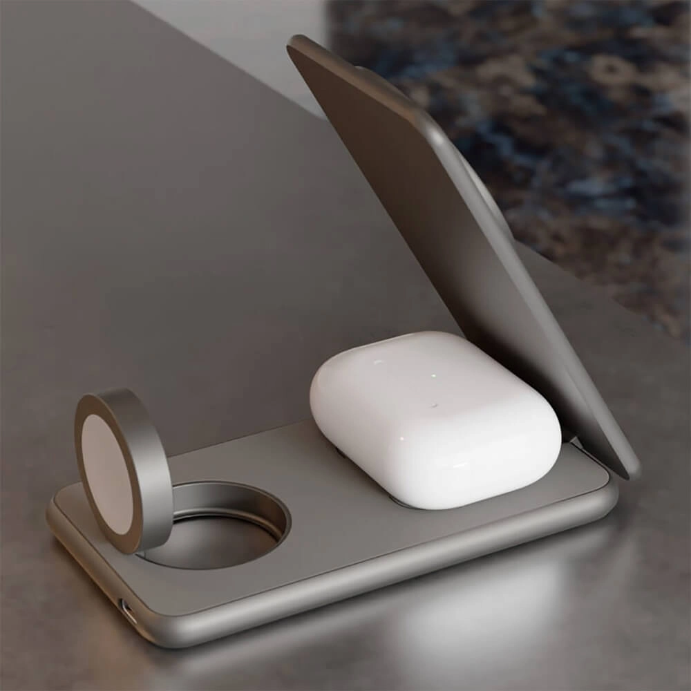 Беспроводное зарядное устройство VLP Alum Power Pro для Apple натуральный титан