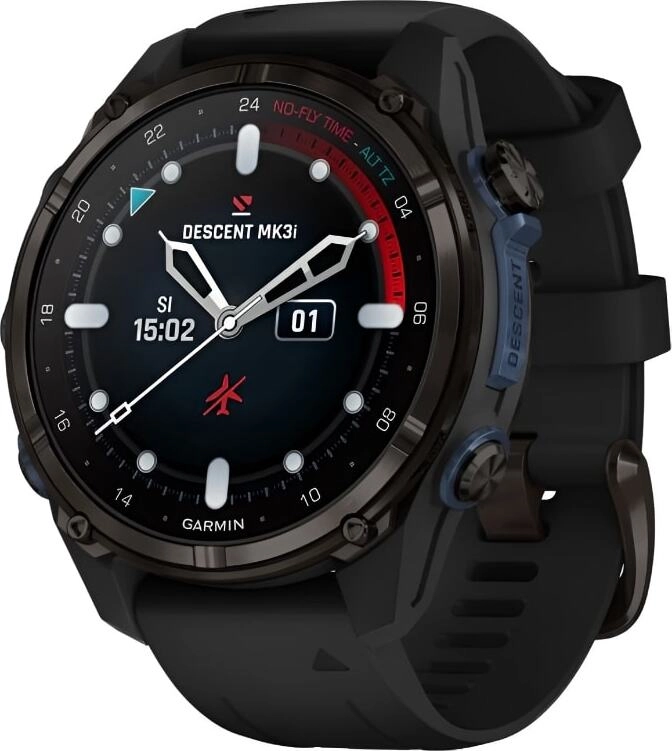 Смарт-часы Garmin Descent Mk3i - 43 mm, Титановый, угольно-серый безель с DLC-покрытием, черный силиконовый ремешок