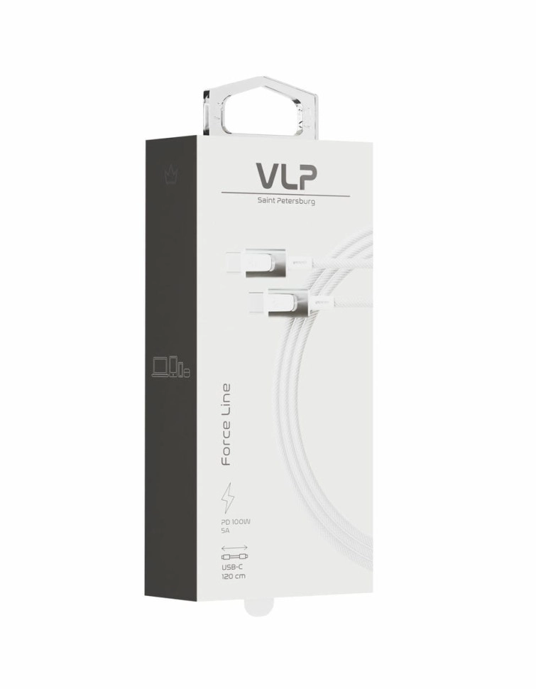 Кабель VLP Force Line 100W USB-C + USB-C 1.2 м белый