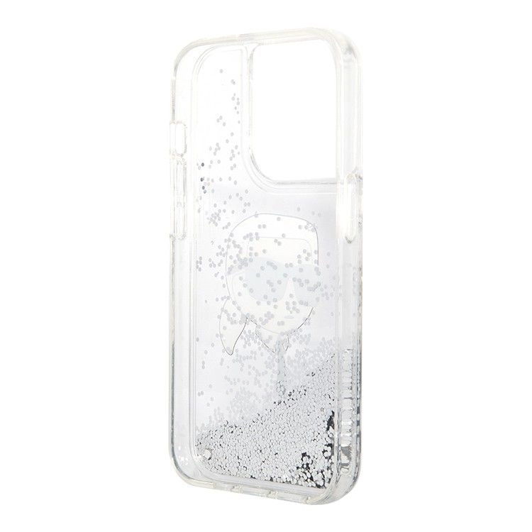 Karl Lagerfeld для iPhone 15 Pro чехол Liquid Glitter NFT Karl head Hard Silver