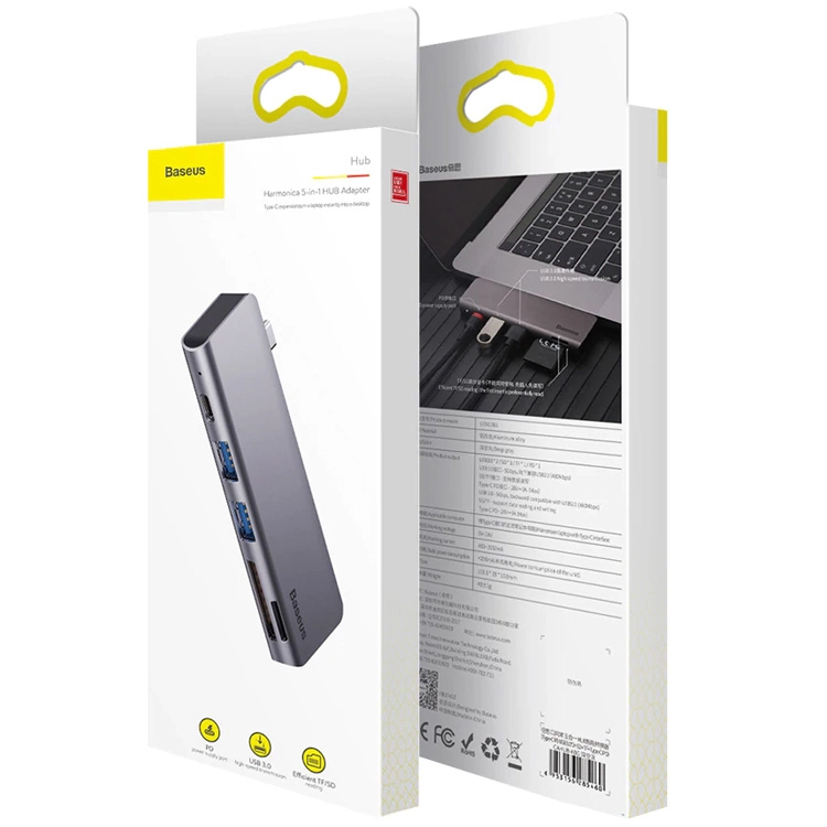 Хаб Baseus Harmonica 5-in-1 HUB Adapter (CAHUB-K0G)