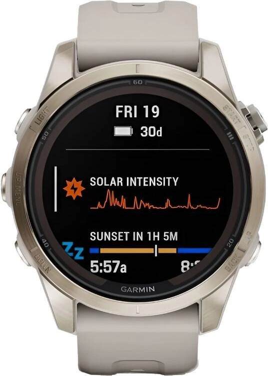 Смарт-часы Garmin Fenix 7S Pro Sapphire Solar - 42 mm, Золотистый, светло-песочный ремешок