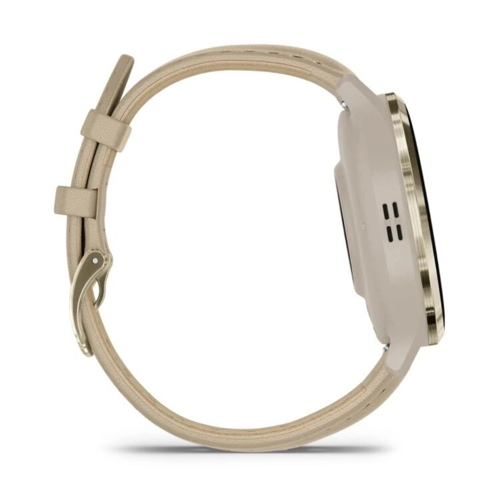 Смарт-часы Garmin Venu 3S - 41 mm, цвет "Французский серый" с золотистым безелем, бежевый кожаный ремешок