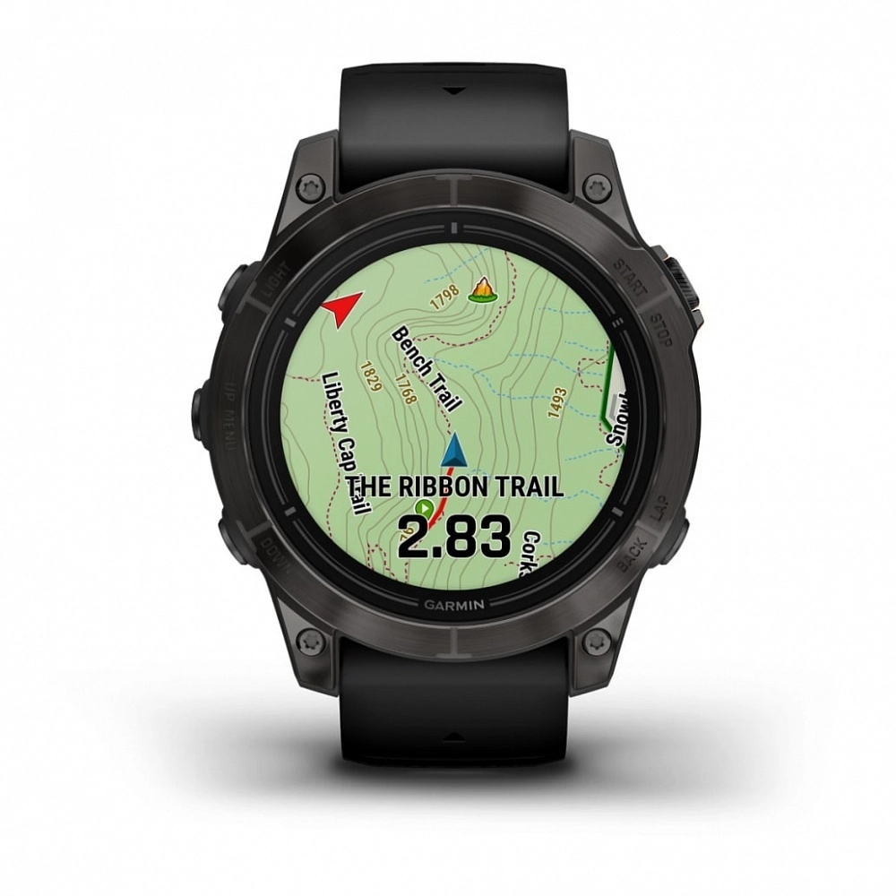 Смарт-часы Garmin Epix Pro (Gen 2) Sapphire Edition - 47 mm, Титановый, угольно-серый безель с DLC-покрытием, черный ремешок