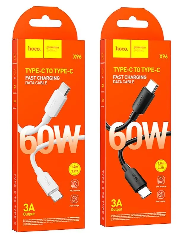 Кабель USB-C HOCO X96 Hyper Type-C - Type-C, 3A, 60W, 25 см, белый Черный