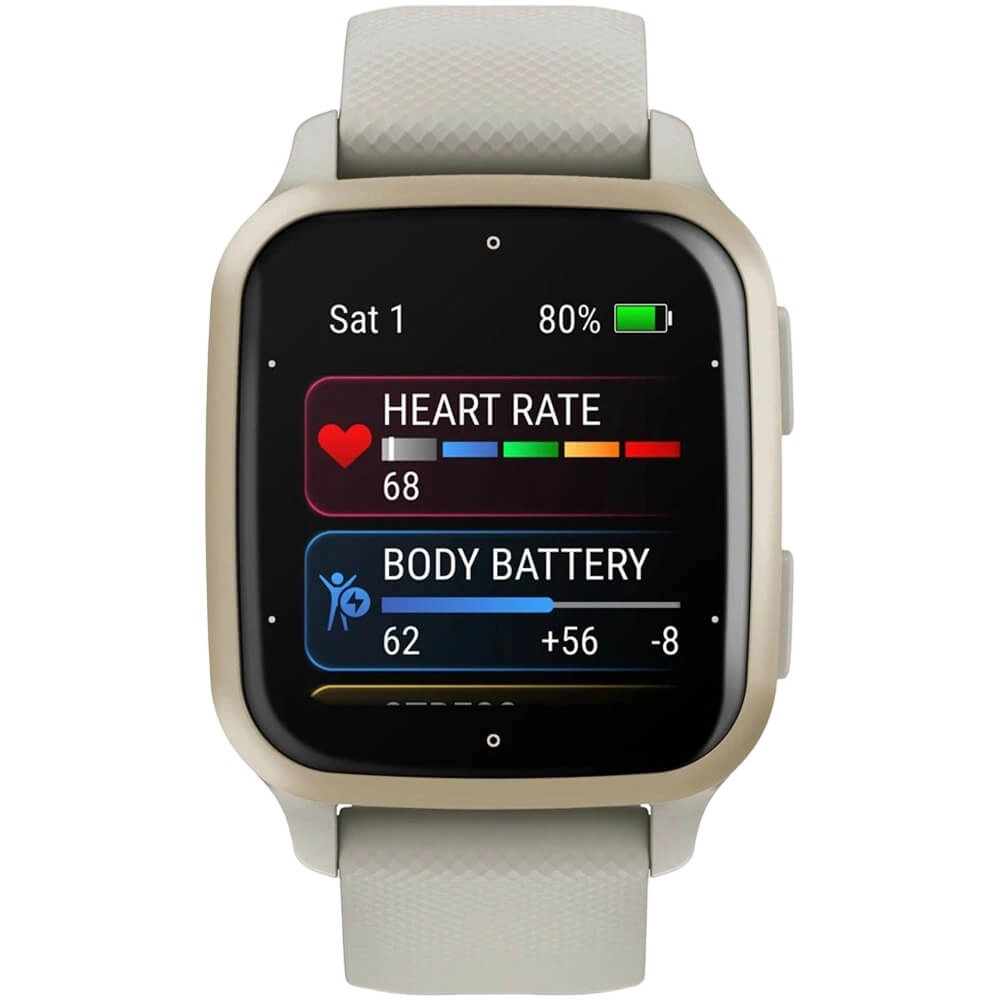 Смарт-часы Garmin Venu SQ 2 Music Edition - 40 mm, Серый, безель цвета кремового золота, кремовый силиконовый ремешок