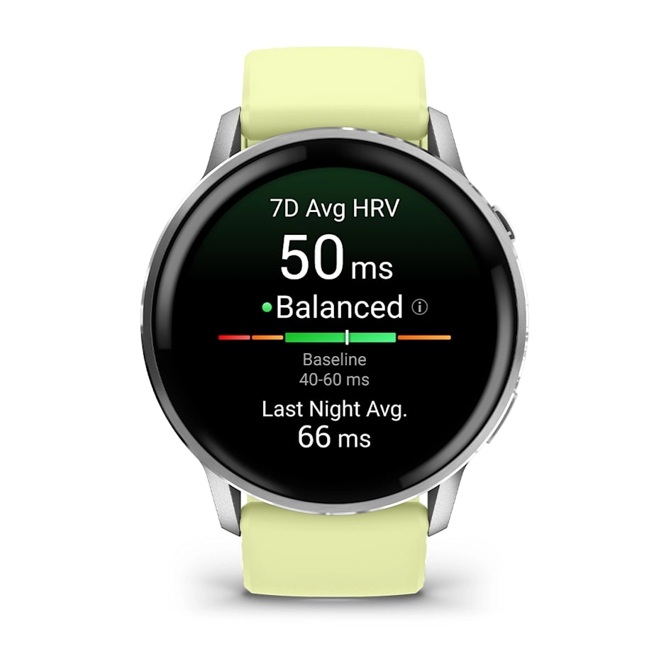 Смарт-часы Garmin Venu 4 - 45 mm, Серебристый , лимонный силиконовый ремешок